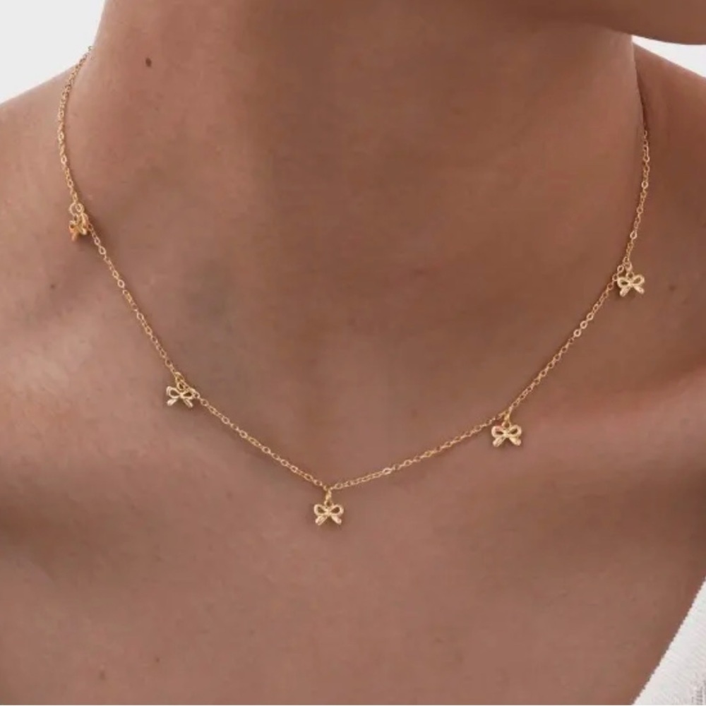 Gold Dainty Bow Necklace (9714) - Picture 3 of 3